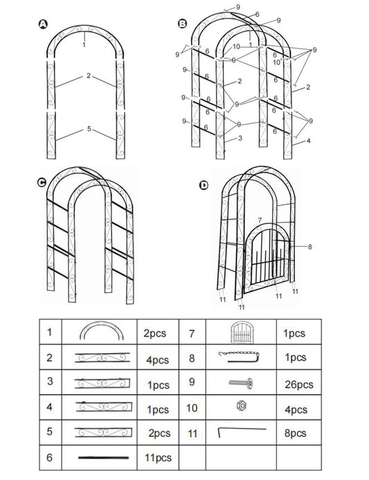 Accreate Easy Assemble 8FT Tall Garden Arch - No Tools Needed Steel Arbor with Gate, Includes Ground Stakes | Rust-Resistant Trellis for Wedding Backdrops & Climbing Plants