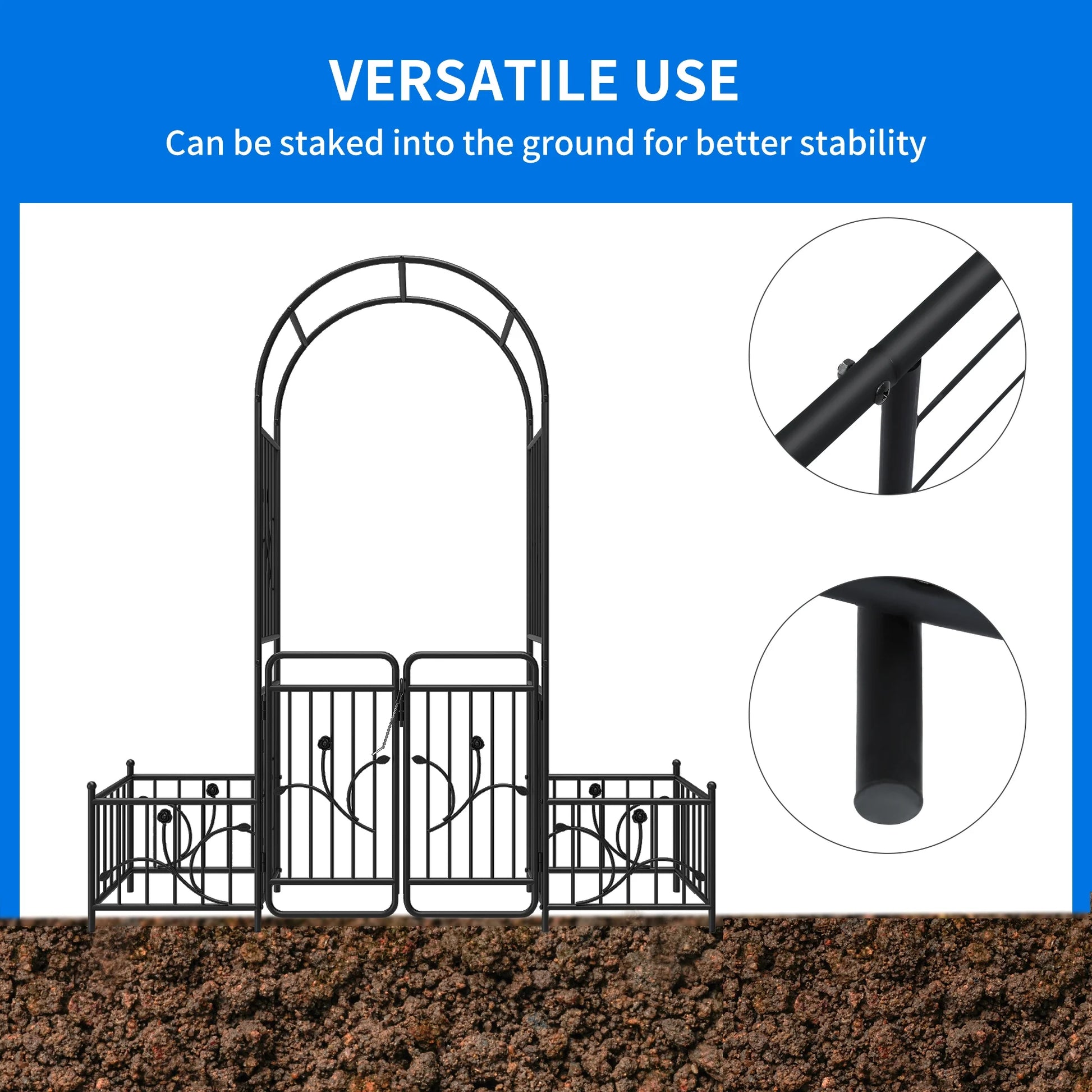 Dextrus Metal Garden Arch with Planter Boxes and Gate, Elegant Wedding Arch Climbing Plants Party Decoration for Outdoor Lawn