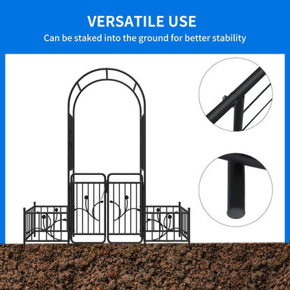 Dextrus Metal Garden Arch with Planter Boxes and Gate, Elegant Wedding Arch Climbing Plants Party Decoration for Outdoor Lawn