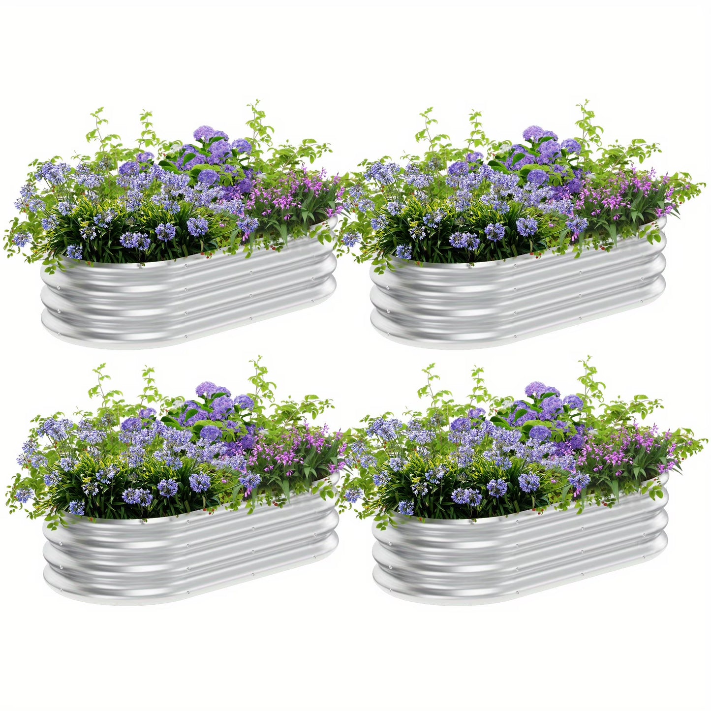 4°2°1 ft(4pack)Galvanized Raised Garden Bed Kit, Garden Planting, Outdoor Galvanized Flowerpot Garden Box, Round and Oval Large Metal Vegetable Box.