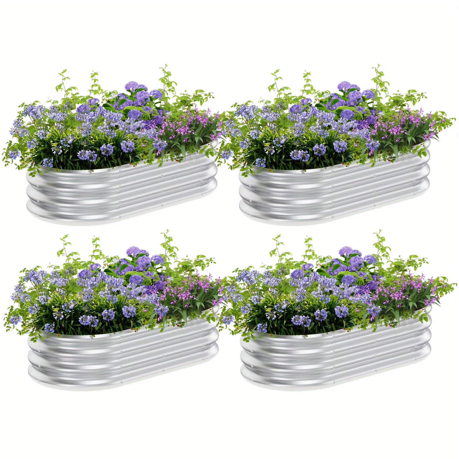 4°2°1 ft(4pack)Galvanized Raised Garden Bed Kit, Garden Planting, Outdoor Galvanized Flowerpot Garden Box, Round and Oval Large Metal Vegetable Box.