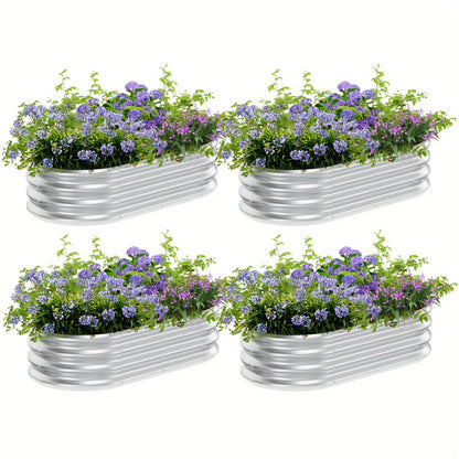 4°2°1 ft(4pack)Galvanized Raised Garden Bed Kit, Garden Planting, Outdoor Galvanized Flowerpot Garden Box, Round and Oval Large Metal Vegetable Box.