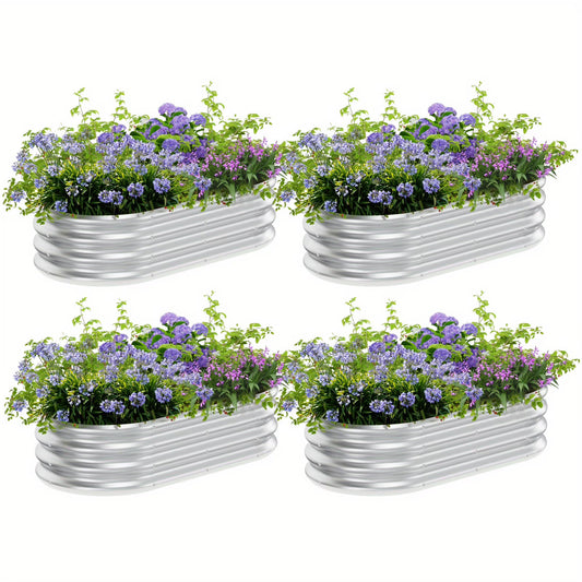 4°2°1 ft(4pack)Galvanized Raised Garden Bed Kit, Garden Planting, Outdoor Galvanized Flowerpot Garden Box, Round and Oval Large Metal Vegetable Box.