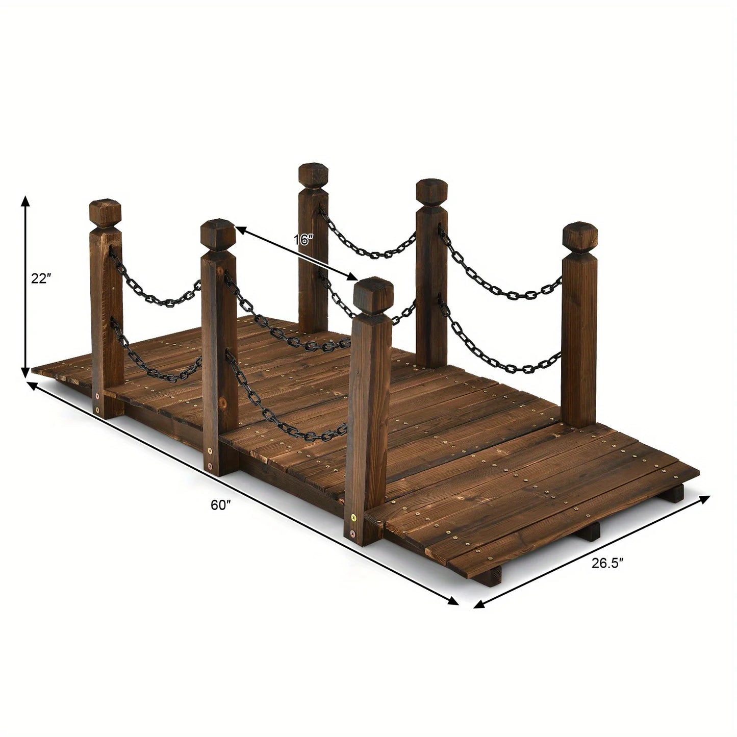 5ft Rustic Wooden Garden Bridge with Railings - Sturdy Fir Footbridge, Weather-Resistant Outdoor Walkway for Weddings, Home Decor, and Gardens, Supports Up to 500 lbs, Natural Brown Finish