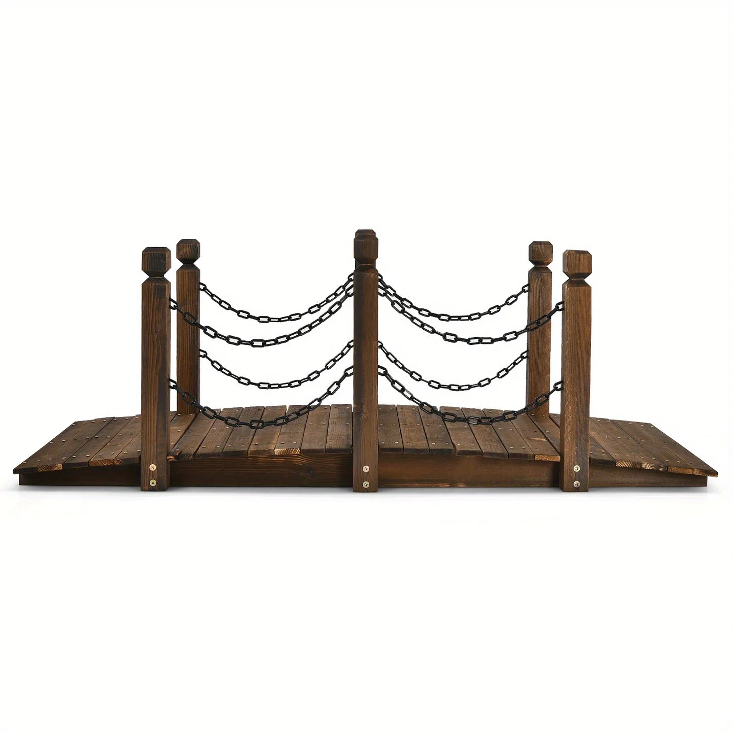 5ft Rustic Wooden Garden Bridge with Railings - Sturdy Fir Footbridge, Weather-Resistant Outdoor Walkway for Weddings, Home Decor, and Gardens, Supports Up to 500 lbs, Natural Brown Finish