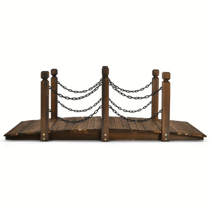 5ft Rustic Wooden Garden Bridge with Railings - Sturdy Fir Footbridge, Weather-Resistant Outdoor Walkway for Weddings, Home Decor, and Gardens, Supports Up to 500 lbs, Natural Brown Finish
