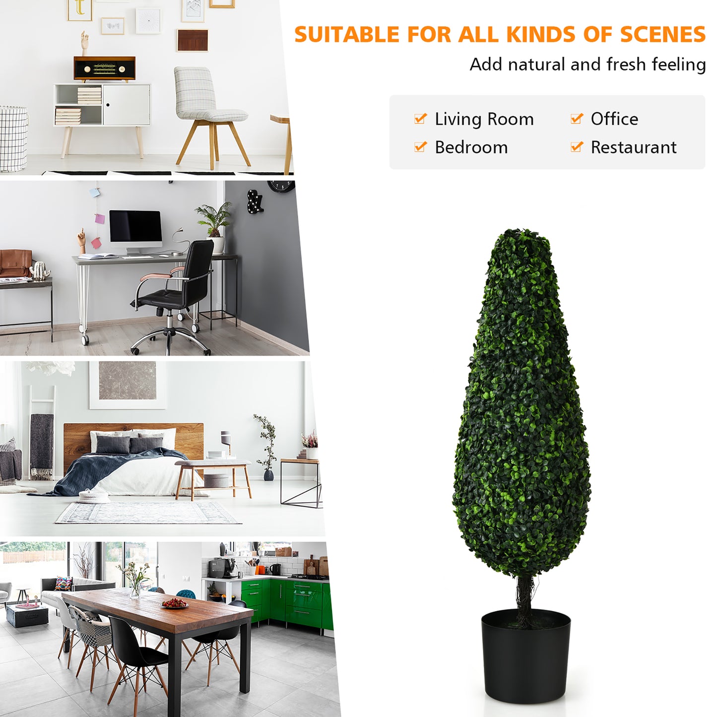 Costway 2 Pack 3FT Artificial Tower Topiary Tree UV Resistant Indoor Outdoor