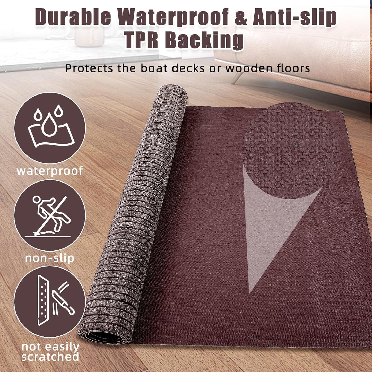 M optimized Marine Carpet, 6FT*23FT Boat Carpet Rugs,for Outdoor Patio Deck, Camping, TPR Non-Slide, Water-Proof, Stripe Brown