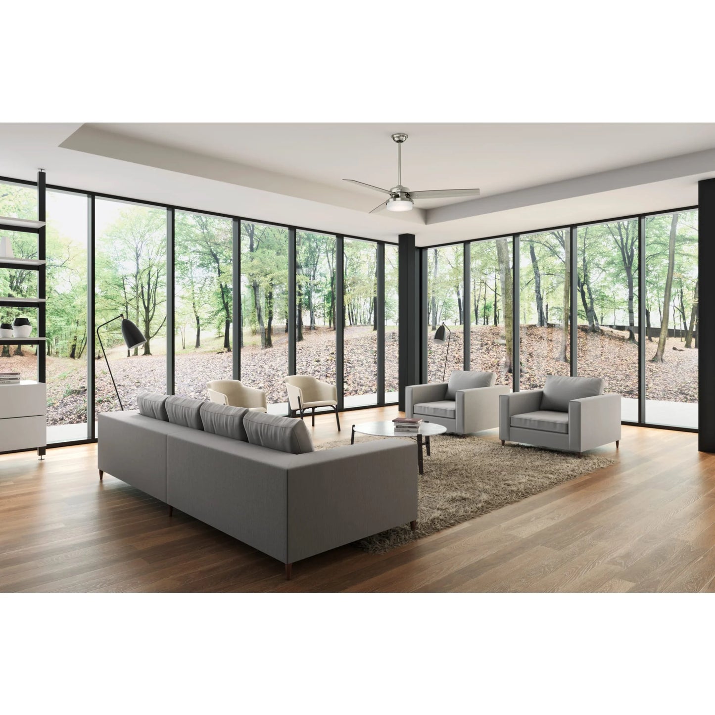 Hunter - Sentinel Indoor Ceiling Fan With Light, Remote, 60-inch, Brushed Nickel, Modern-style, 3-speed WhisperWind Motor, 59459, for living rooms, bedrooms, home offices, kitchens