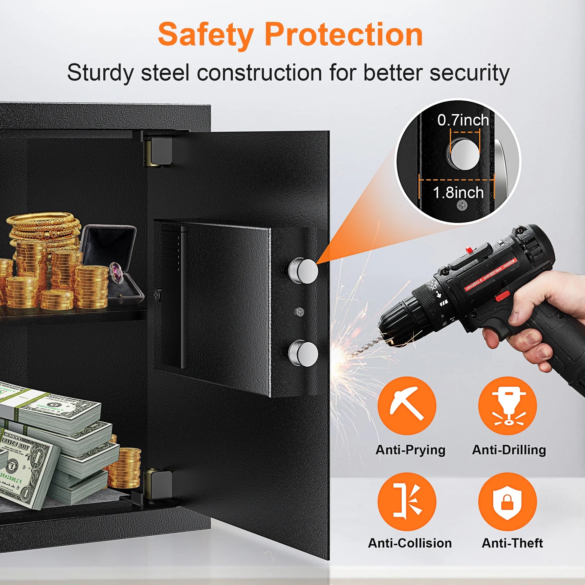 Bonsaii 1.2 Cubic Feet Safe Box Electronic Security Document Safe with Digital Keypad Lock for Home Office Hotel