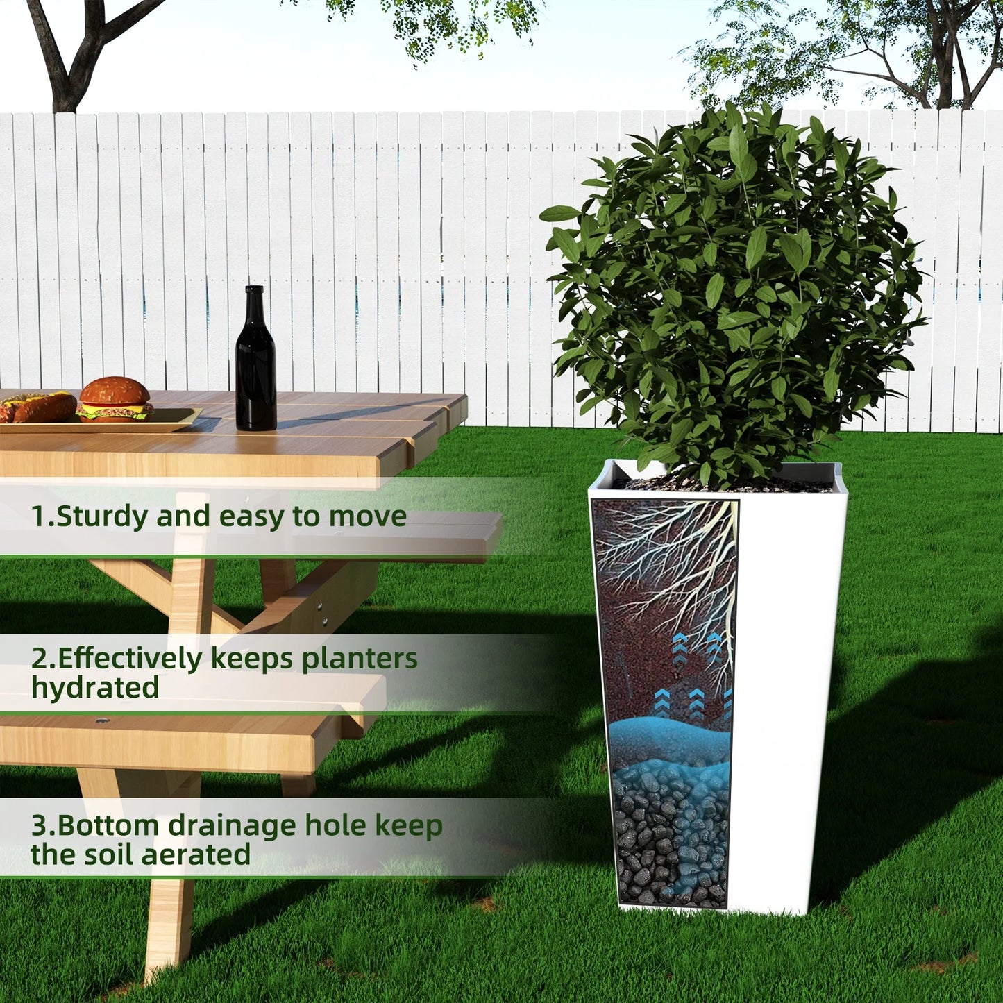 QCQHDU Large Planters for Outdoor Plants Flower Pots Set of 2,Tall Planters for Outdoor Plants,21 inch Outdoor Planters for Front Porch PlantersWhite