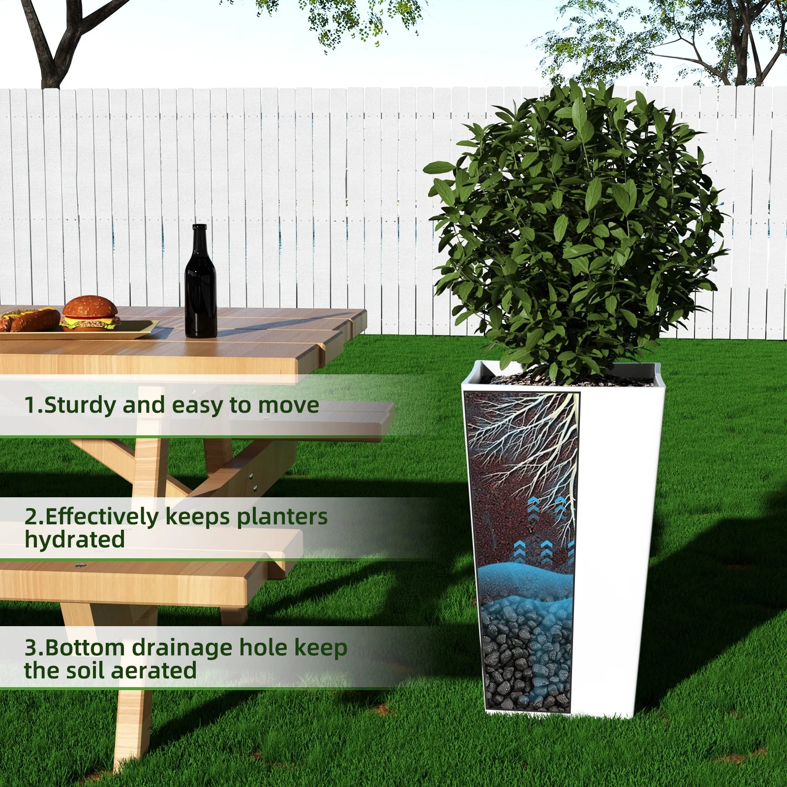 QCQHDU Large Planters for Outdoor Plants Flower Pots Set of 2,Tall Planters for Outdoor Plants,21 inch Outdoor Planters for Front Porch PlantersWhite