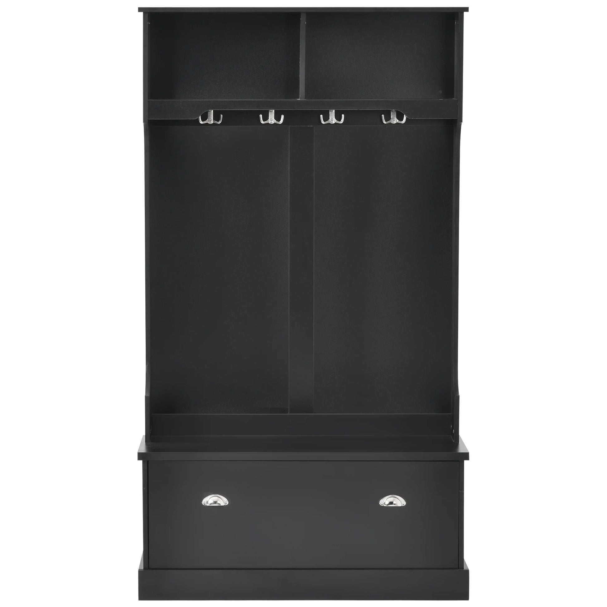Legahome Hall Trees for Entryway, Wood Hall Tree with Storage Bench and Coat Racks, 3-in-1 Entryway Coat Rack with Storage, 4 Hooks, Hall Tree Coat Rack Storage Bench for Entrance, Living Room, Black