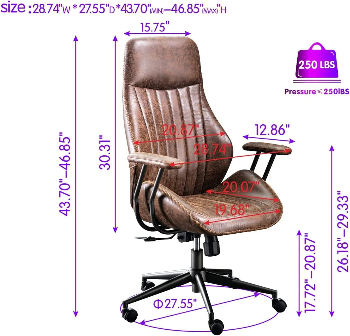 Ovios Ergonomic Office Chair High Back Computer Desk Deepen Seat Chair with Lumbar Support for Home Office