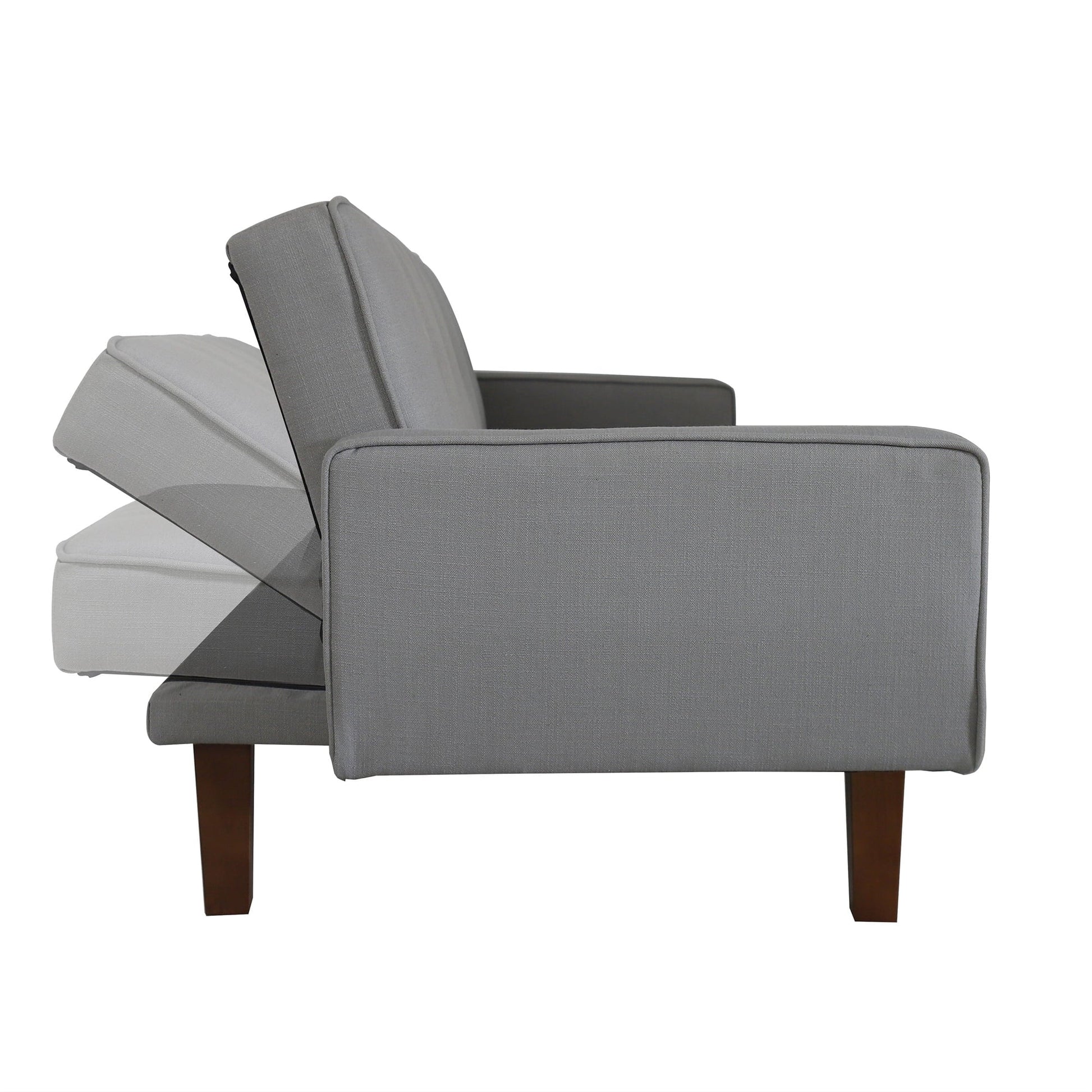 Aukfa Linen Square Arm Futon Convertible Sofa Bed for Home Office, Tufted Back, Gray