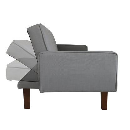 Aukfa Linen Square Arm Futon Convertible Sofa Bed for Home Office, Tufted Back, Gray