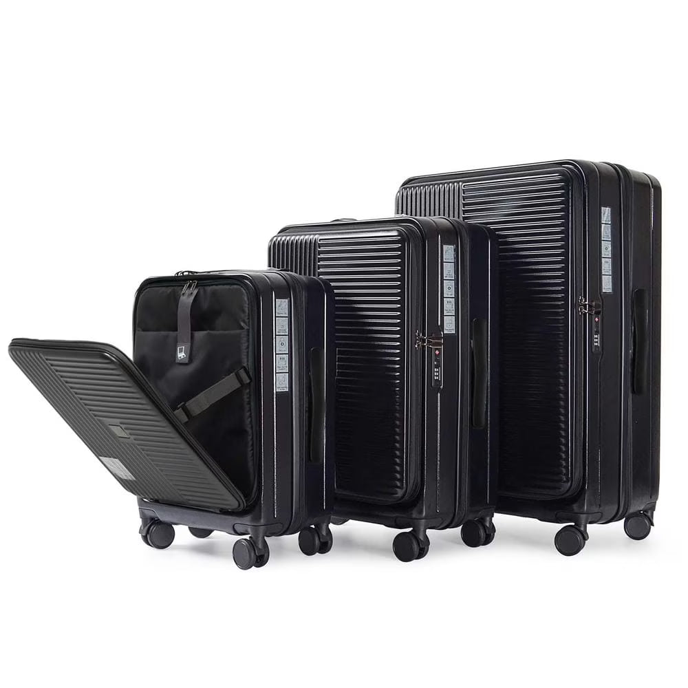 Topcobe Luggage with Front Opening, TSA Approved Lock, Hardshell Suitcase, Lightweight Luggage for Traveling, Black