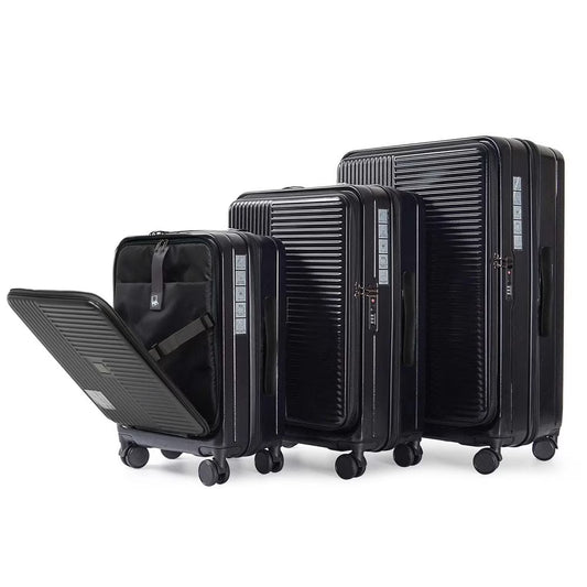 Topcobe Luggage with Front Opening, TSA Approved Lock, Hardshell Suitcase, Lightweight Luggage for Traveling, Black