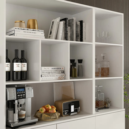 Modern Versatile Storage Cabinet Set, White 5-Door Bookcase Display Storage Organizer for Home Office Bedroom Living Room, 62.9"x12.2"x70.9"