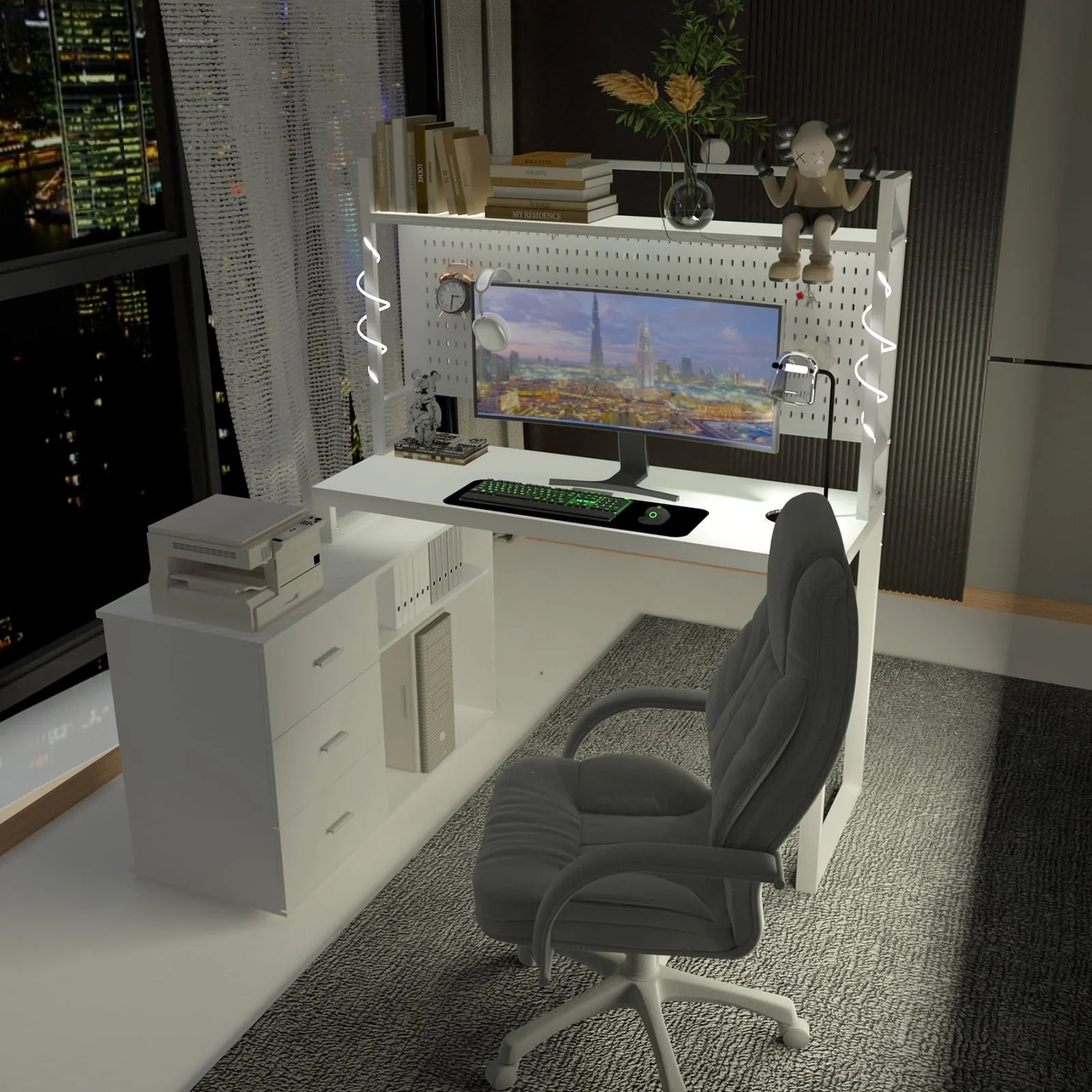 PAKASEPT 4 In 1 Home Office Computer Desk L Shaped Desk, Reversible Corner Desk with Drawers & Shelves & Pegboard, White Desk Study Writing Table for Home Office