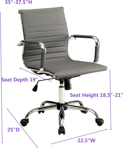 LCH Modern Mid Back Home Office Chair Computer Executive Desk Chair Pu LeatherGray