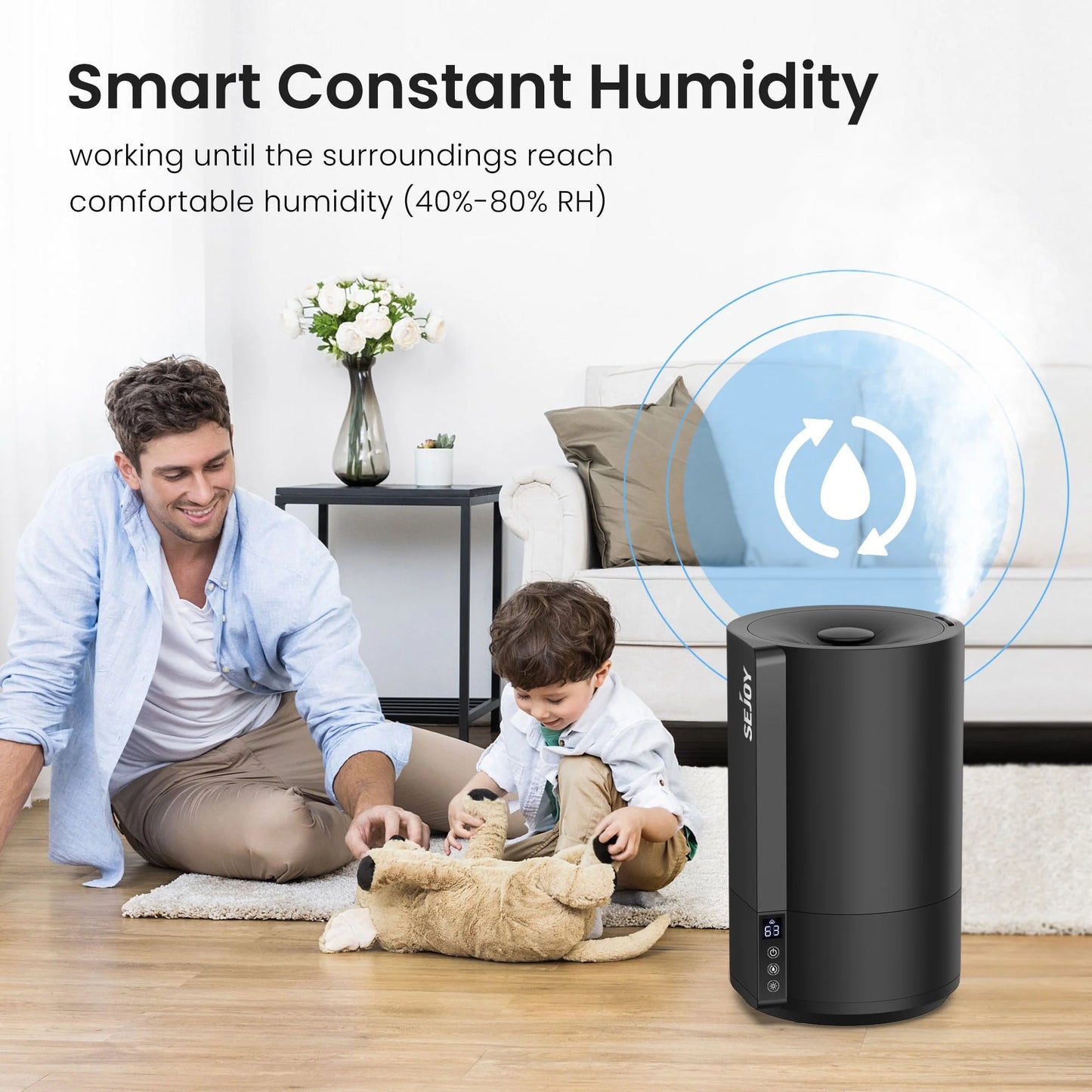 Sejoy Humidifiers for Bedroom, Quiet (3.5L Water Tank) Cool Mist Top Fill Essential Oil Diffuser for Baby Nursery and Plants, Rapid Ultrasonic Humidification for Home Large Room,Black