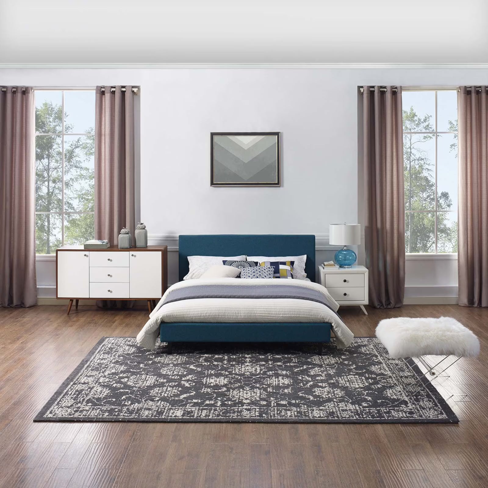 Modway Kazia Distressed Floral Lattice 8x10 Area Rug in Dark Gray and Ivory