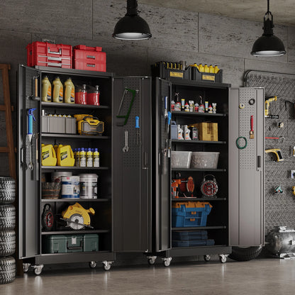 SUXXAN Metal Storage Cabinets with Locking Doors and Adjustable Shelves for Home Office, Garage and Utility Room (2 Handles, Black)
