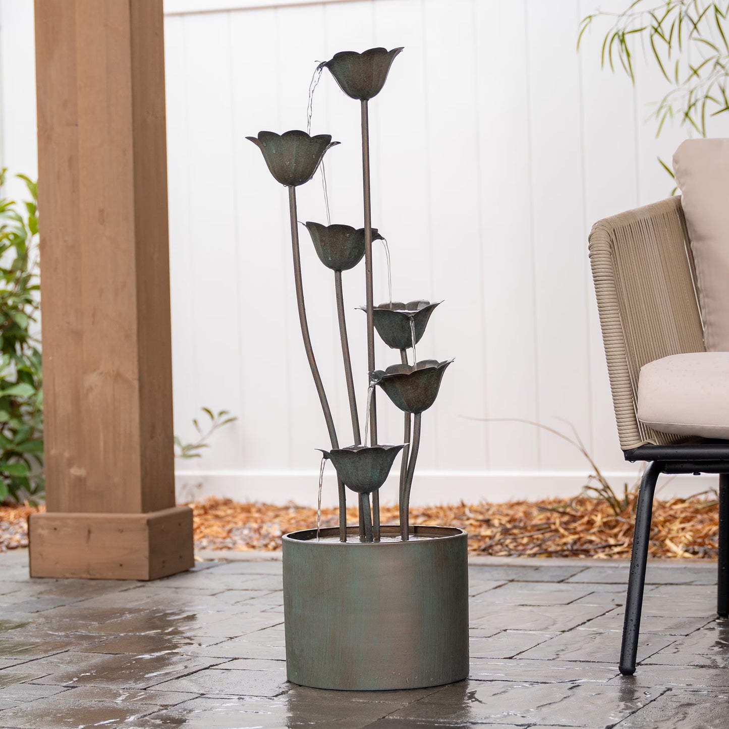 XBrand Metal Sculptural Multi-tiered Flower Water Fountain, Gray and Bronze, 38" Tall
