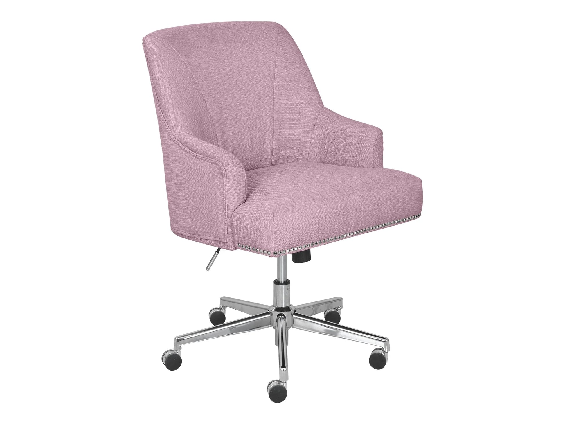 Serta Leighton Home Office Desk Chair Chrome Nailheads Twill Fabric Lilac Purple