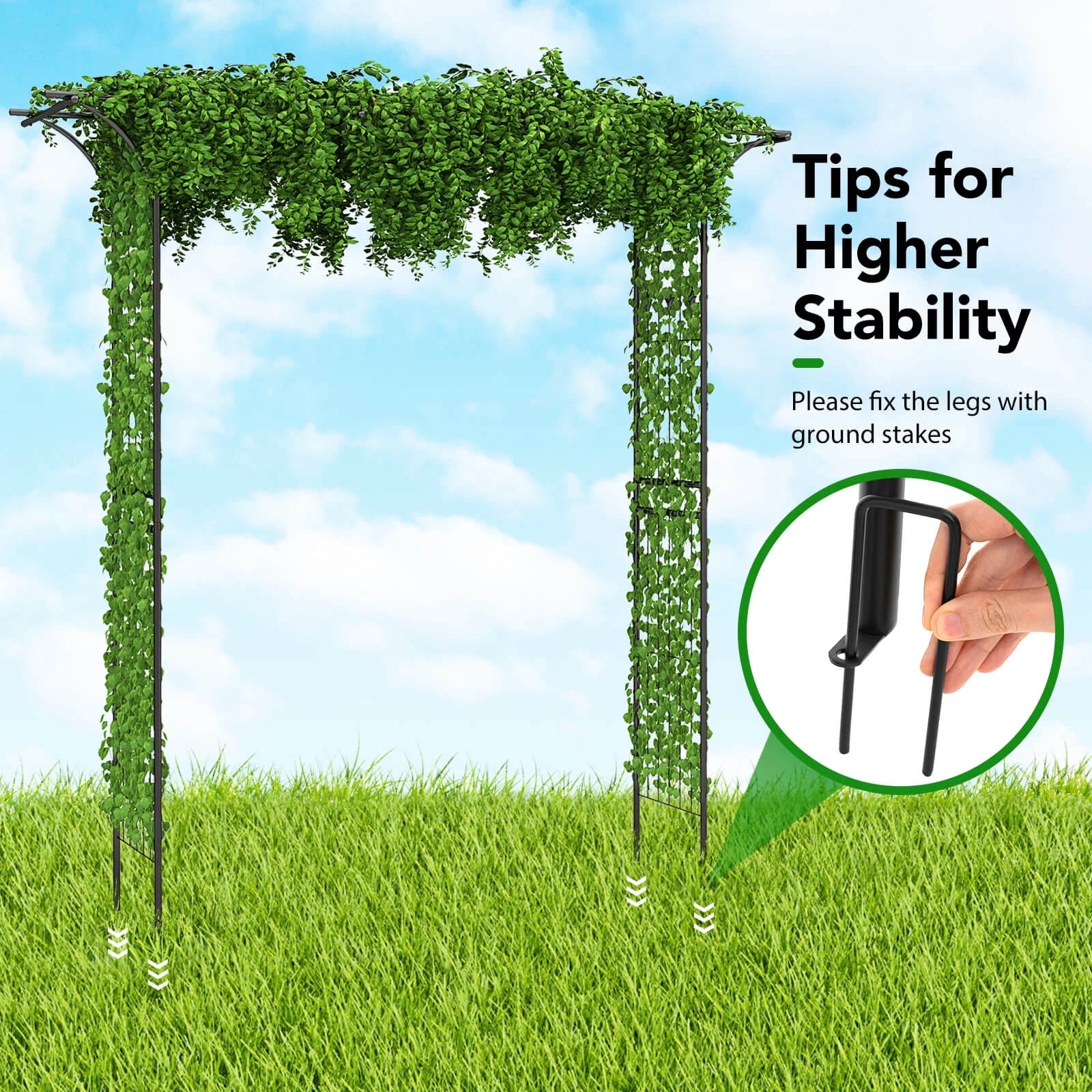 Costway Garden Wedding Rose Arch Pergola Archway Flowers Climbing Plants Trellis Metal