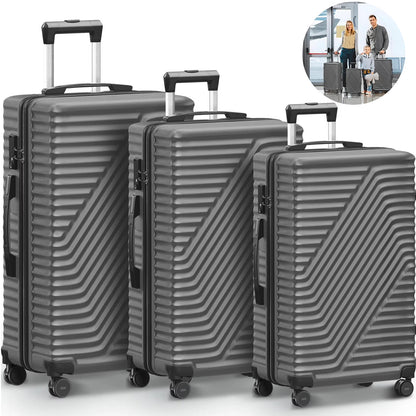 SUGIFT 3 Piece Luggage Sets, 20/24/28 inch Suitcase Sets with Spinner Wheels, Hardside Luggage Set, Dark Black