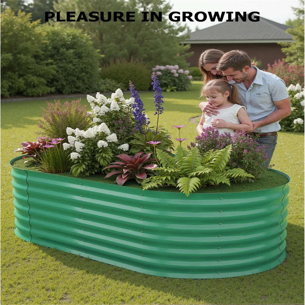 2-Pack Galvanized Steel Raised Garden Beds Kit -Outdoor Metal Planter Boxes for Vegetables, Flowers & Herbs.Tool-Free Assembly, Rust-Resistant Green Coated Design