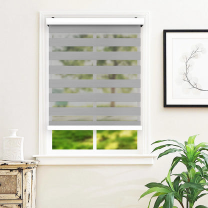 Zebra Cordless Window Blinds, Dual Layered Light Filtering Roller Shades, Easy Install Blinds, Indoor Home Decor, Pull-Down Shades for Windows, Light Control for Day & Night, White, 66"W X 72"H