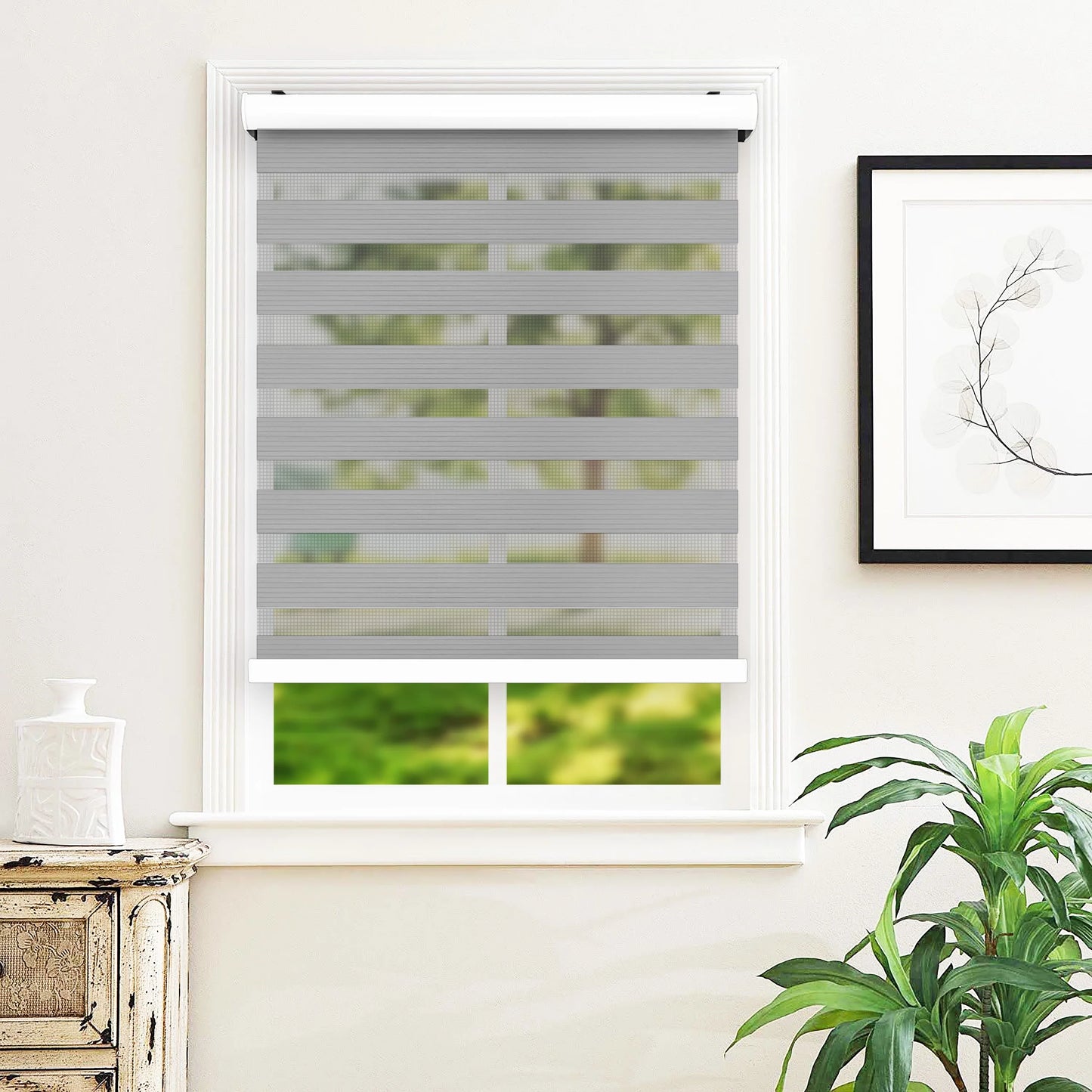 Zebra Cordless Window Blinds, Dual Layered Light Filtering Roller Shades, Easy Install Blinds, Indoor Home Decor, Pull-Down Shades for Windows, Light Control for Day & Night, Black, 22"W X 72"H