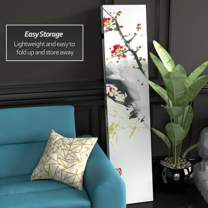 Handmade 6' Canvas Wood and Cherry Blossom Room Divider