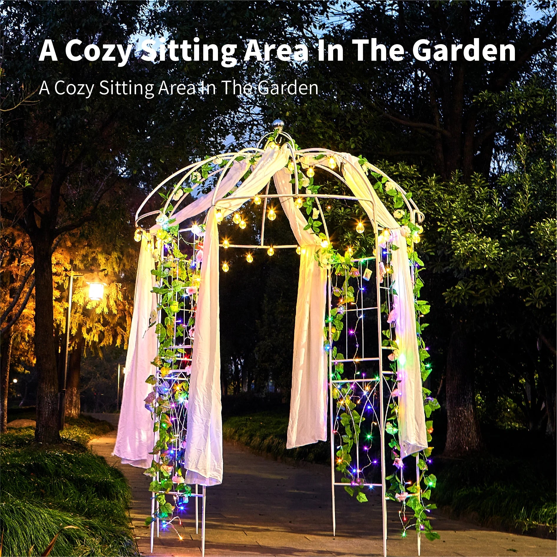 SCENDOR 107' H x82' W White Garden Iron Arch Arbor Gazebo, Ideal for Climbing Plants Outdoor, Wedding Arches Ceremony, 32LB