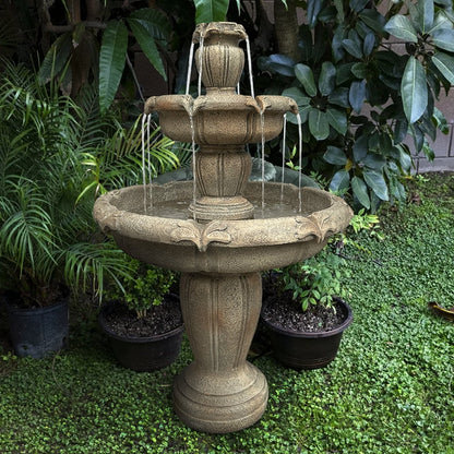 Indoor/Outdoor 3-Tiers Concrete Floor Water Fountain with Electric Pump for Patio Lawn Home Decor