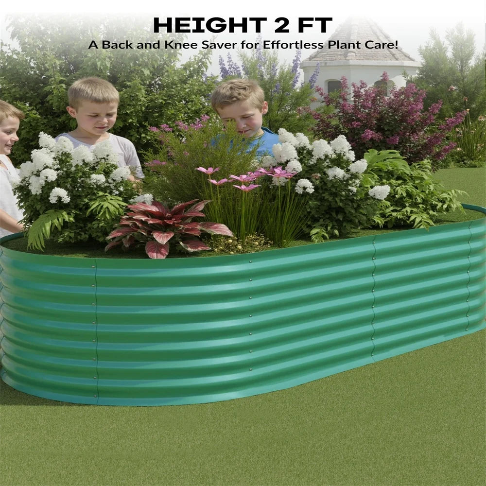 2-Pack Galvanized Steel Raised Garden Beds Kit -Outdoor Metal Planter Boxes for Vegetables, Flowers & Herbs.Tool-Free Assembly, Rust-Resistant Green Coated Design
