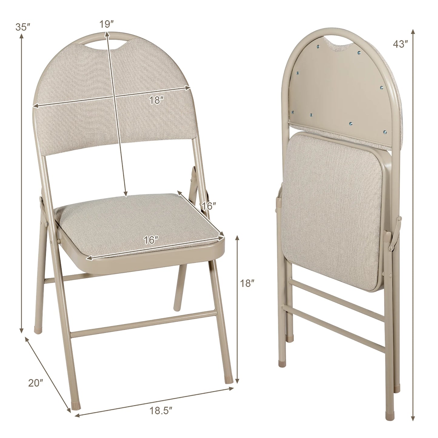 Costway Set of 6 Folding Chairs Fabric Upholstered Padded Seat Metal Frame Home Office Beige