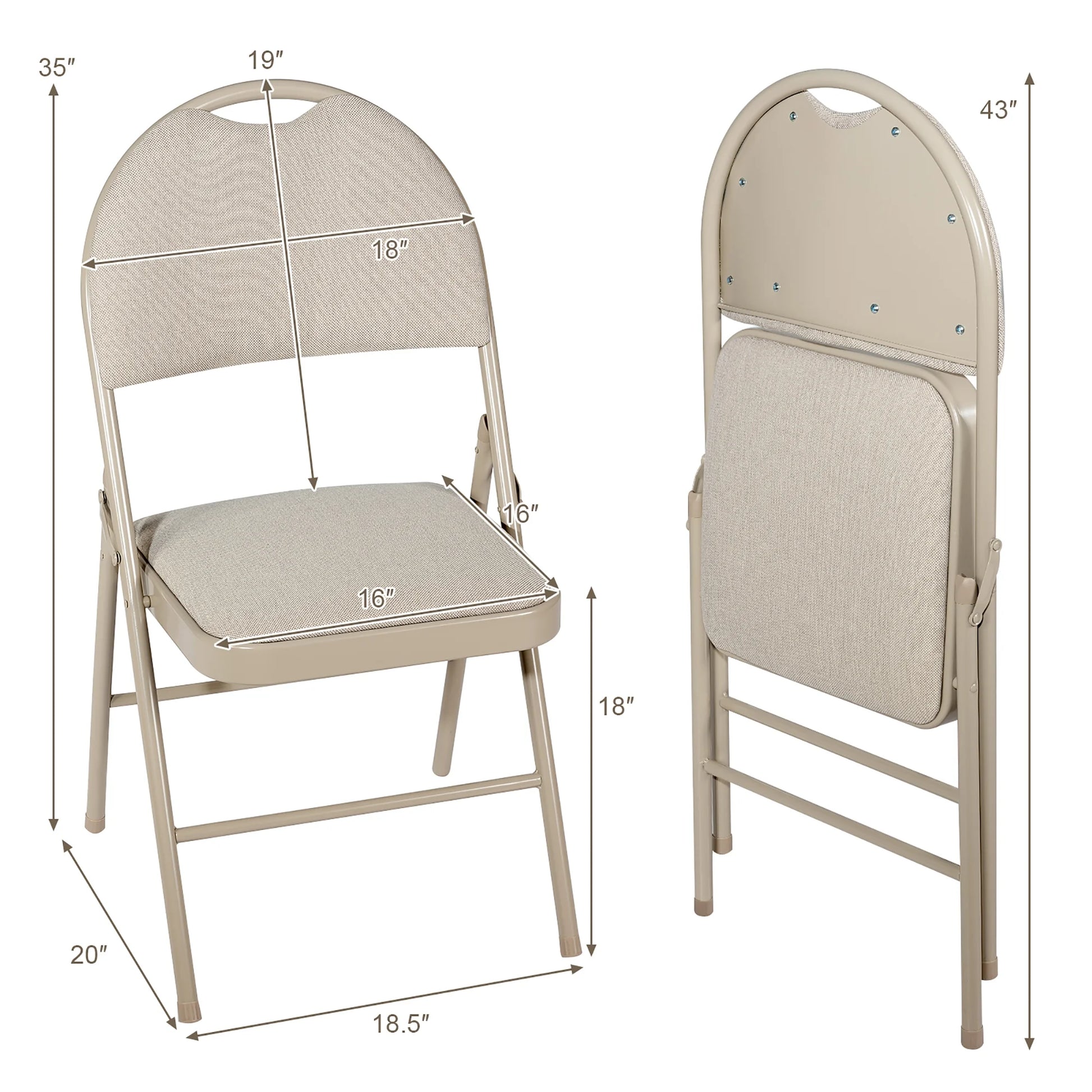 Costway Set of 6 Folding Chairs Fabric Upholstered Padded Seat Metal Frame Home Office Beige