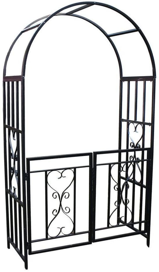 1.Go Garden 6'7" Black Steel Garden Arch with Gate, Supports Climbing Plants
