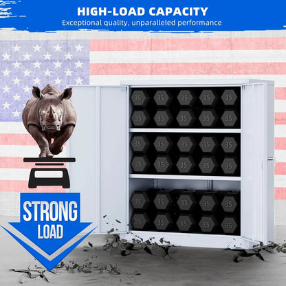 Superday Locking Metal Storage Cabinet with 2 Drawers, Lockable Garage Storage Cabinet with Locking Doors and Adjustable Shelves, Tool Cabinets for Home Office, School, Etc