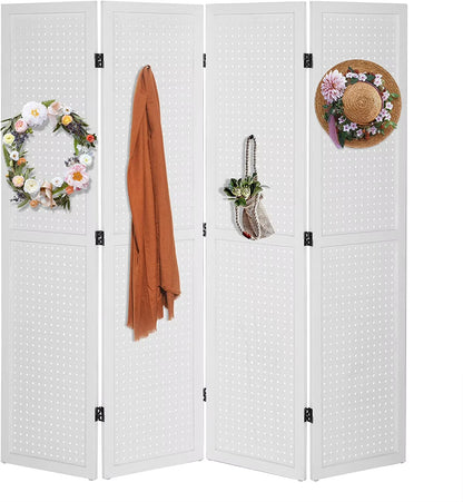 Bonnlo 4 Panel Pegboard Freestanding, 5 FT Portable Display for Craft Show Jewelry, Wooden Folding Room Divider