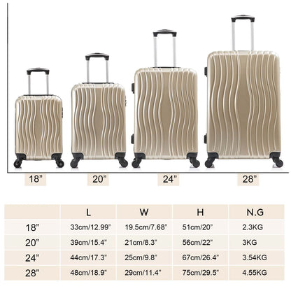 4-Piece Hardshell Luggage Set (18", 20", 24", 28") w/Corner Guards Lightweight Nestable Family Suitcases, 360° Wheels & Wet-Dry Compartment