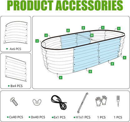 Galvanized Raised Garden Bed Outdoor, 2 Pcs 4x2x1ft Oval Metal Planter Box for Planting Plants Vegetables, White