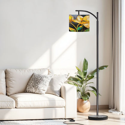Arc Floor Lamp, 3 Color Temperatures Modern Floor Lamps Flowes Flower Floral Oil Adjustable Tall Standing Reading Lamp with Linen Texture Shade for Living Room, Bedroom, Office