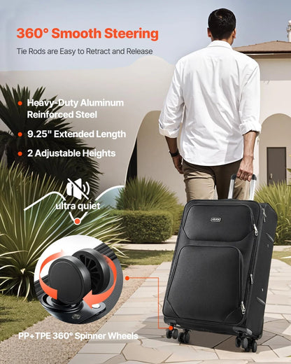 Softside Expandable Luggage with Spinner Wheels, 28-Inch Softside Checked Large Luggage, Lightweight Checked Suitcase with Expandable Zippered Pocket and TSA Lock, Black