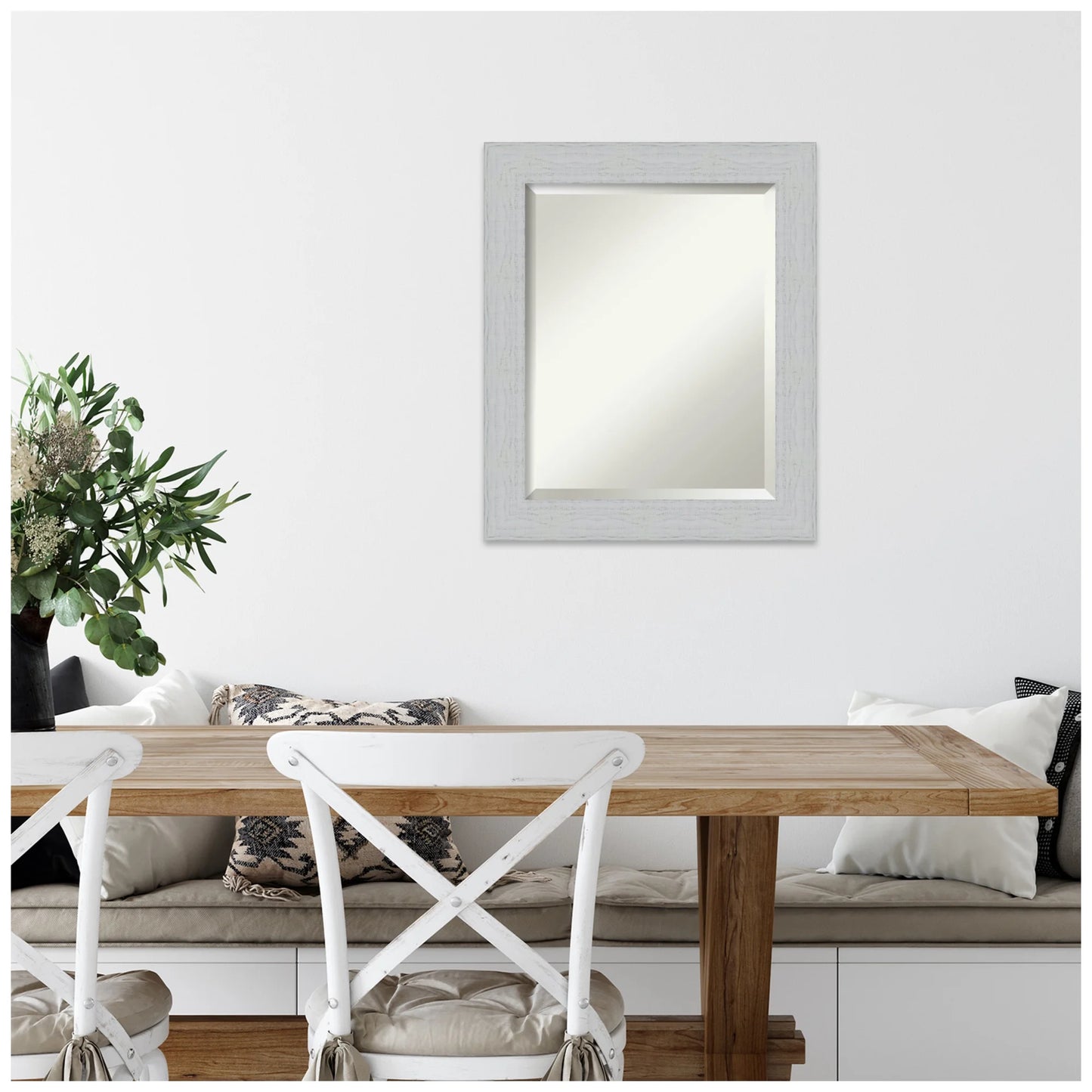 Amanti Art Shiplap White Beveled Wood Wall Mirror 24.25 x 20.25 in.