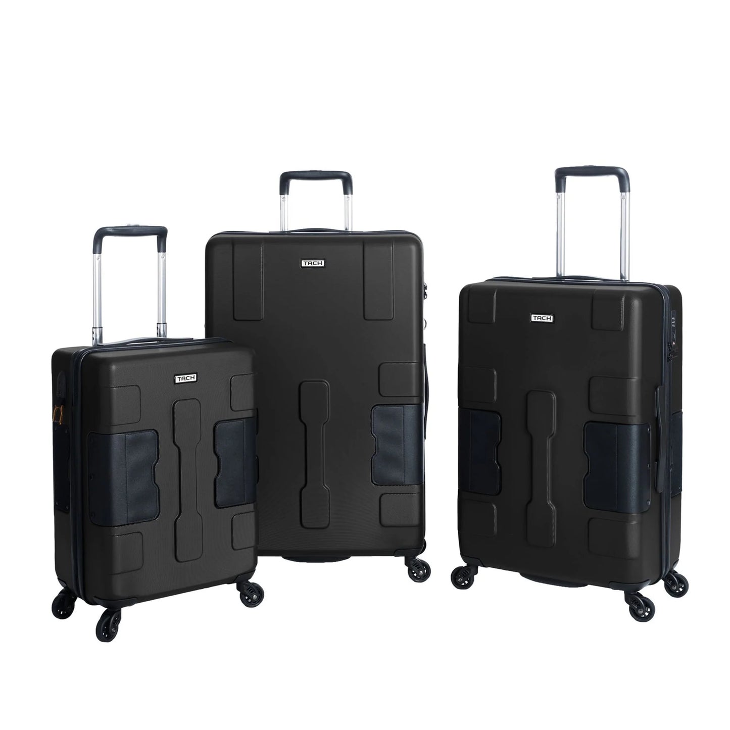 TACH V3 Lightweight 3pc Hardside Luggage Suitcase Set w/Charge Ports, Black